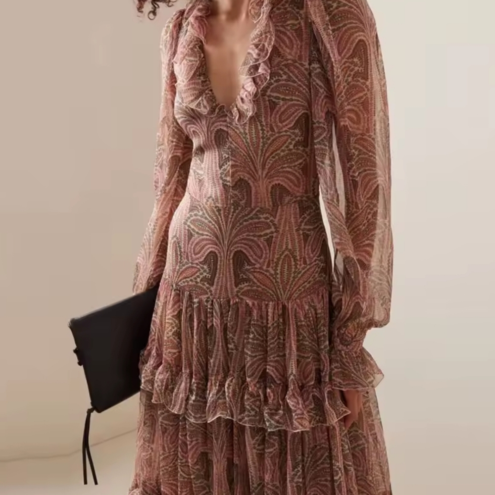 Elegant Brown Patterned Maxi Dress - Picture 2 of 5